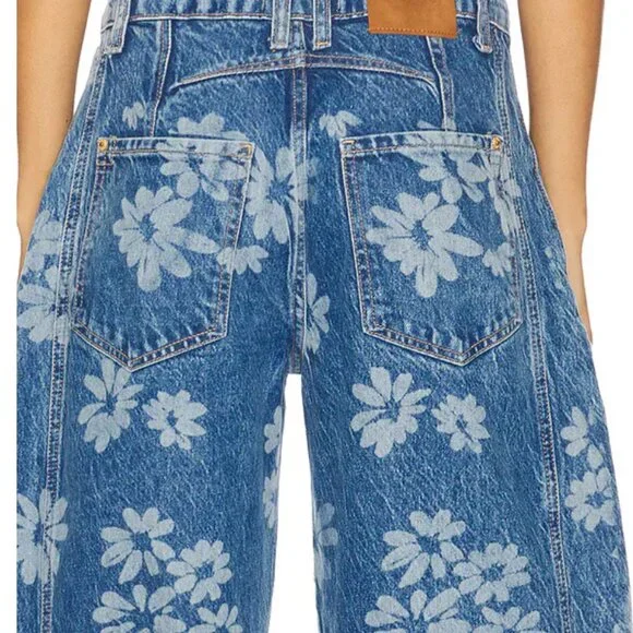 Good Luck Printed Barrel Leg Jeans Laser Daisy - Picture 3 of 5